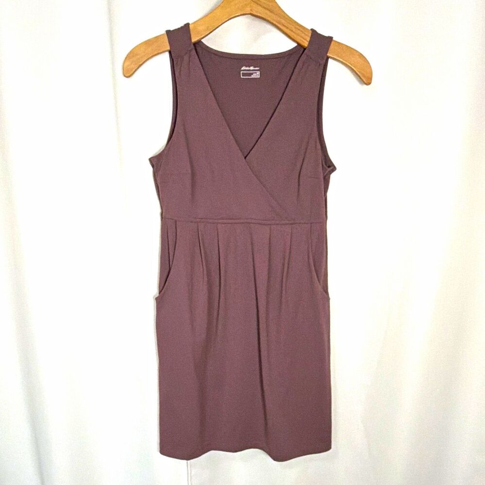 Eddie Bauer Purple V-Neck Sleeveless Knit Summer Dress Stretch Pockets M